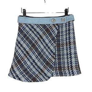 Zara Tweed Skirt Split Front Button Accent Coquette Cute Blue Mini Romantic - S